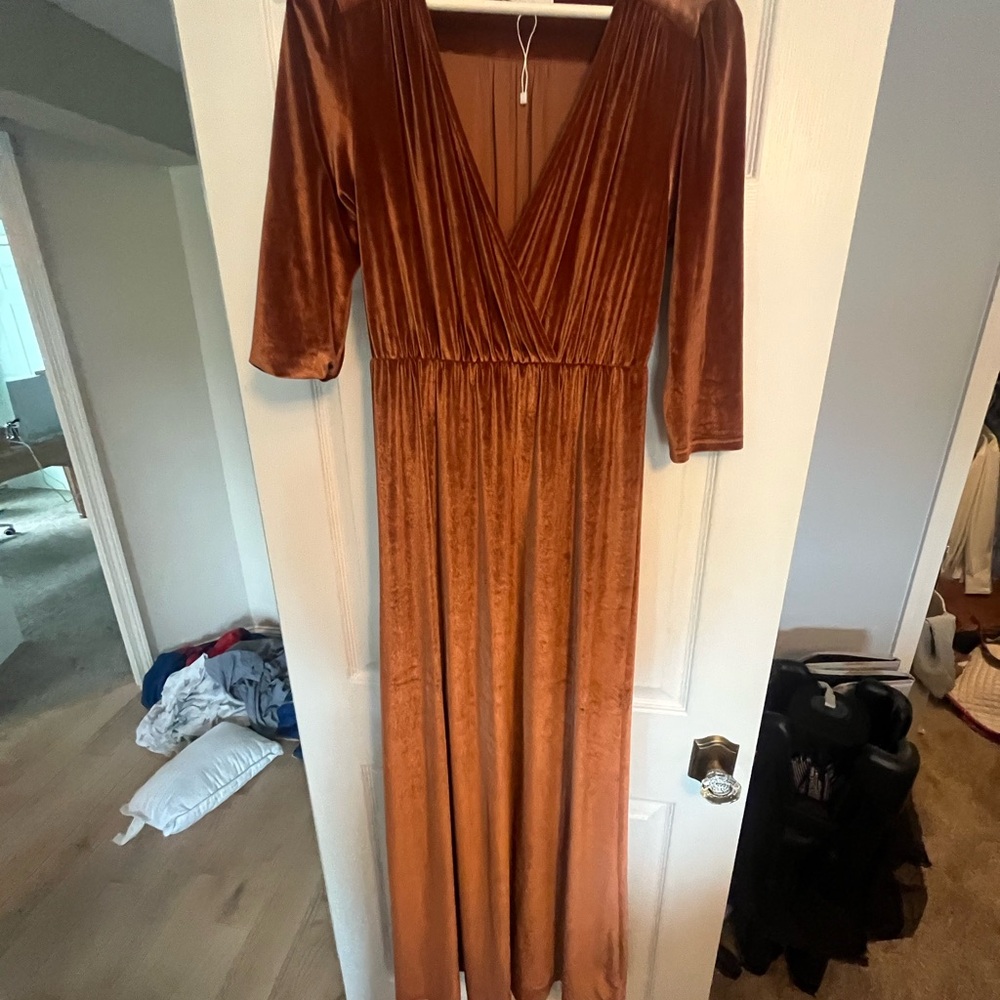 Baltic Born Velvet Long Sleeve Dress in Rust